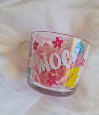 Personalised Easter Glass Mug  Custom Name Bunny Coffee Cup  Easter Gift for Mum or Teacher