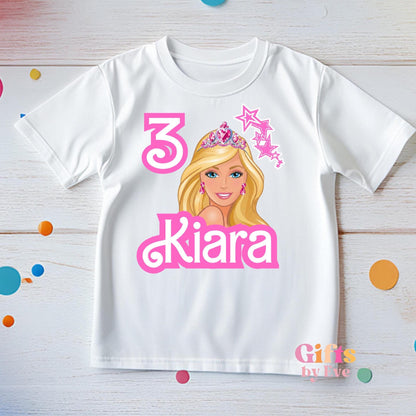 Personalised Barbie Birthday Shirt | Custom Name Age Barbie Party Tee