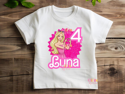 Pink Doll Birthday PNG | Custom Name Age Party Design (Digital Download)