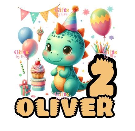 Personalised Dinosaur Birthday PNG | Custom Name, Age Dino Design (Digital Download)
