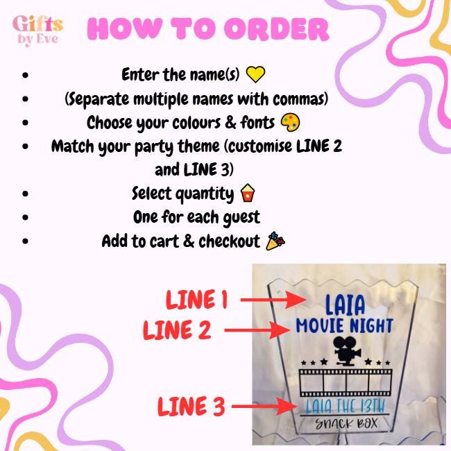 Personalised Movie Night Snack Box | Kids Party Favours | Custom Name Popcorn Box | Birthday Party Treat Box | Movie Night Party Gift