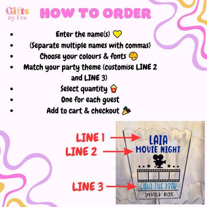 Personalised Movie Night Snack Box | Kids Party Favours | Custom Name Popcorn Box | Birthday Party Treat Box | Movie Night Party Gift