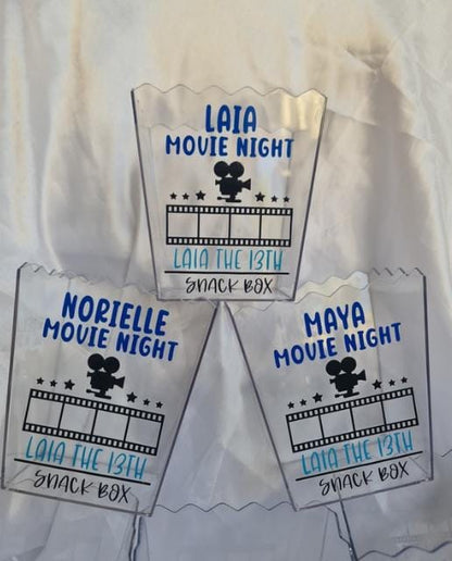 Personalised Movie Night Snack Box | Kids Party Favours | Custom Name Popcorn Box | Birthday Party Treat Box | Movie Night Party Gift