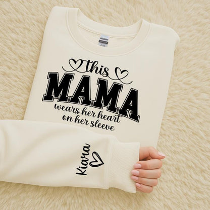 Personalised Mama Sweater | This Mama Wears Her Heart On Her Sleeve Jumper | Custom Mum Sweatshirt | Mothers Day Gift | Mama And Children