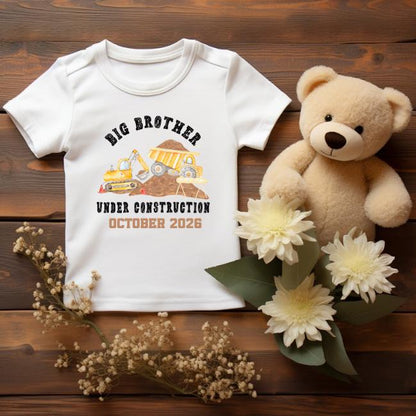 Custom Big Brother Under Construction Shirt | Personalised Baby Announcement Shirt | Sibling Reveal Tee | Big Brother Construction Tee