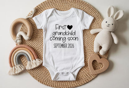 First Grandchild Coming Soon Bodysuit | Pregnancy Announcement Onesie | Grandparents Reveal Outfit | Baby Coming Soon Onesie | Baby Reveal