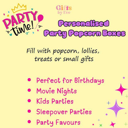 Personalised Birthday Popcorn Boxes | Custom Party Favour | Kids Birthday Party Snack Box | Movie Night Popcorn Container | Party Treat Box