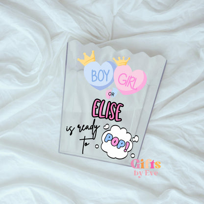 Gender Reveal Popcorn Box | Personalised Baby Shower Gift | Popcorn Favour Boxes | Boy or Girl Reveal Party | Ready to Pop Treat Boxes