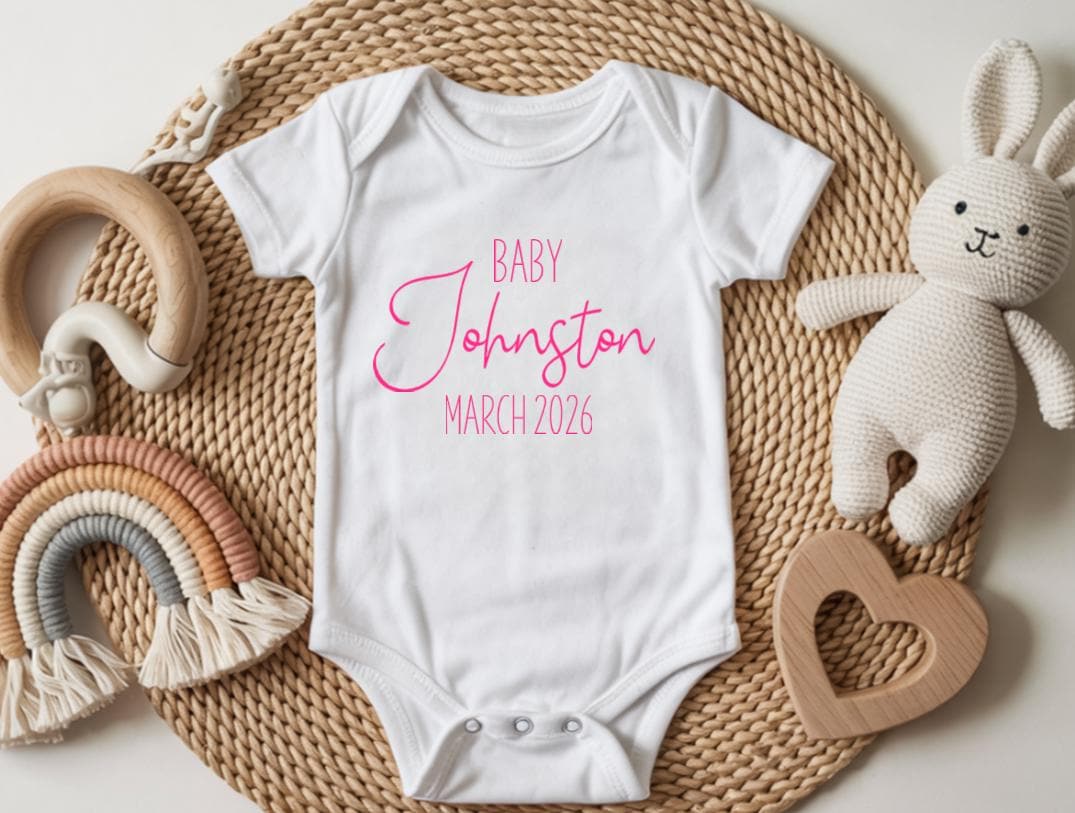 Personalised Baby Announcement Bodysuit | Custom Name Baby Onesie | Pregnancy Reveal Outfit | Coming Soon Baby Announcement | New Baby Gift