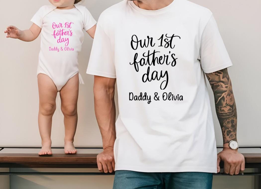 Our First Father's Day T-Shirt or Bodysuit | Personalised Daddy & Child Name Shirt | First Fathers Day Gift | Custom Baby And Dad Outfit