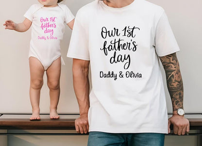 Our First Father's Day T-Shirt or Bodysuit | Personalised Daddy & Child Name Shirt | First Fathers Day Gift | Custom Baby And Dad Outfit