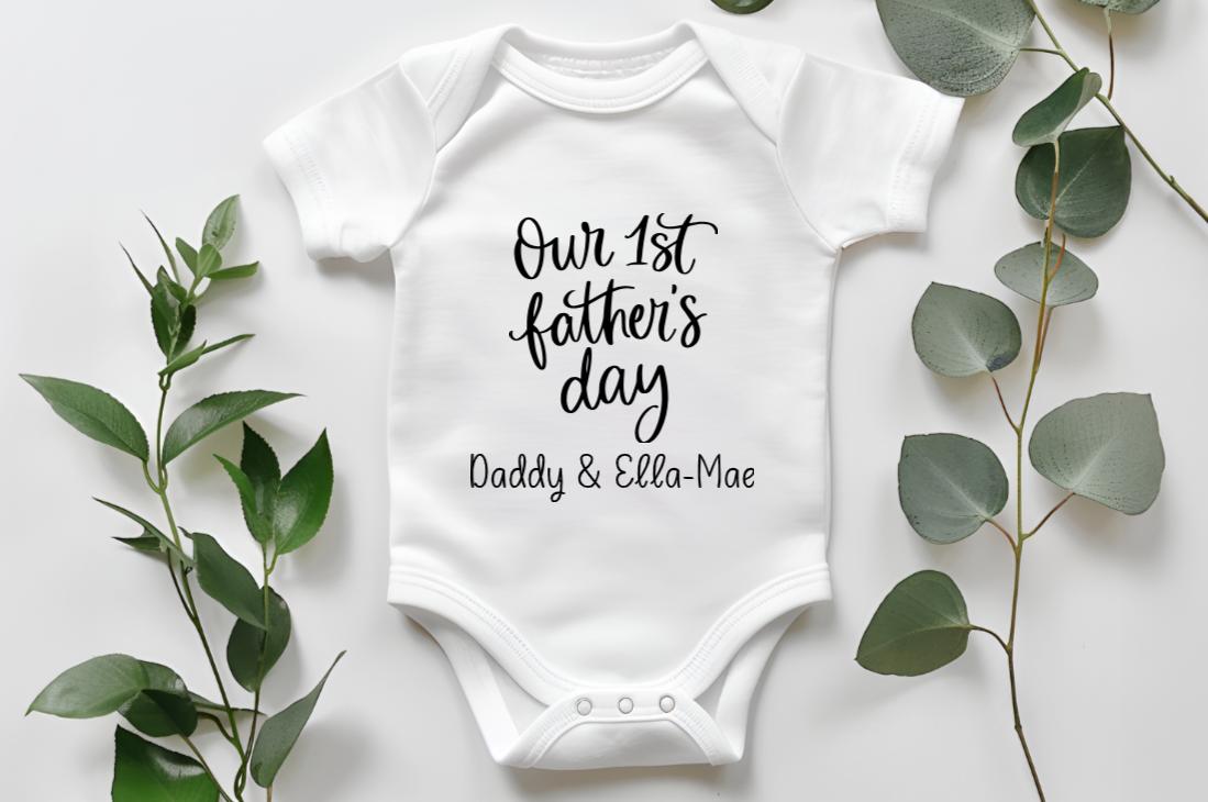 Our First Father's Day T-Shirt or Bodysuit | Personalised Daddy & Child Name Shirt | First Fathers Day Gift | Custom Baby And Dad Outfit