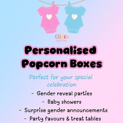 Gender Reveal Popcorn Box | Personalised Baby Shower Gift | Popcorn Favour Boxes | Boy or Girl Reveal Party | Ready to Pop Treat Boxes