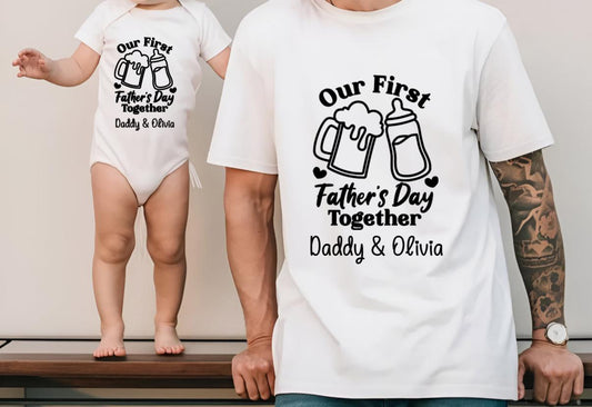 Cheers to Our First Father's Day Shirt | Personalised Daddy & Baby Tee | First Fathers Day Gift | New Dad T-Shirt | Baby Bodysuit
