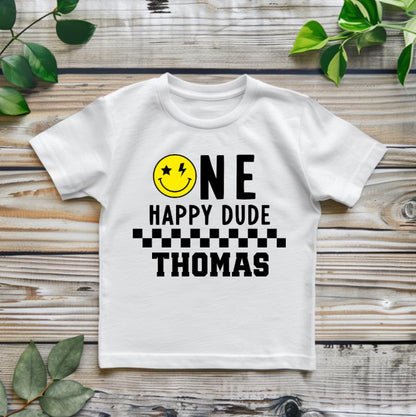 Custom One Happy Dude Birthday T-Shirt | First Birthday Shirt | Custom Name Birthday Tee | Boy Birthday Outfit | Birthday Party Shirt