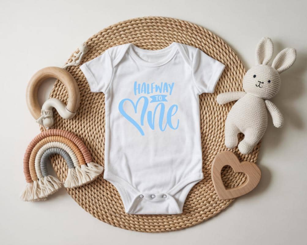 Halfway to One Baby Bodysuit | Personalised 6 Month Milestone Outfit | Custom Name Baby Bodysuit | Half Birthday Bodysuit | 6 Months Old