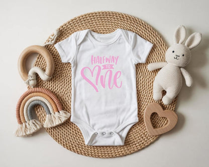 Halfway to One Baby Bodysuit | Personalised 6 Month Milestone Outfit | Custom Name Baby Bodysuit | Half Birthday Bodysuit | 6 Months Old