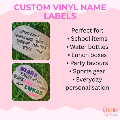 Custom Vinyl Name Labels | Personalised Sticker Decals for Kids, School & Party Items