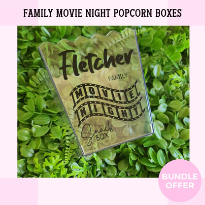 Personalised Family Movie Night Popcorn Boxes | Custom Snack Boxes with Family Name | Home Cinema Night Party Supplies