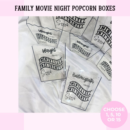 Personalised Family Movie Night Popcorn Boxes | Custom Snack Boxes with Family Name | Home Cinema Night Party Supplies