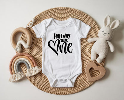 Halfway to One Baby Bodysuit | Personalised 6 Month Milestone Outfit | Custom Name Baby Bodysuit | Half Birthday Bodysuit | 6 Months Old