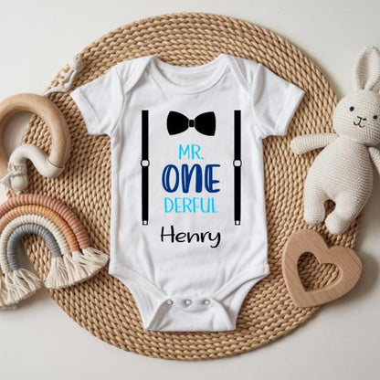 Mr ONEderful Birthday Bodysuit, Personalised First Birthday Outfit, Custom Name Baby Bodysuit, One Year Old Celebration