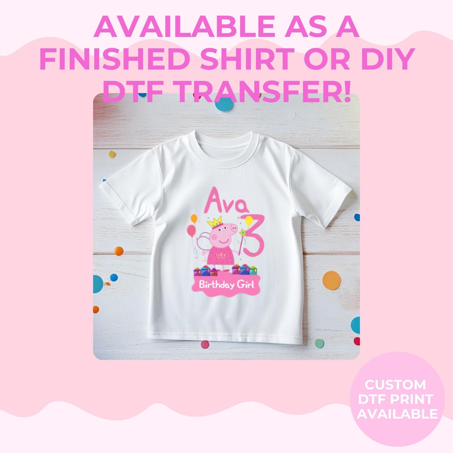 Pink Pig Birthday Shirt | Personalised Kids Birthday Tee | Custom Name Birthday Shirt | Cute Cartoon Inspired Tee | Custom DIY DTF Transfer