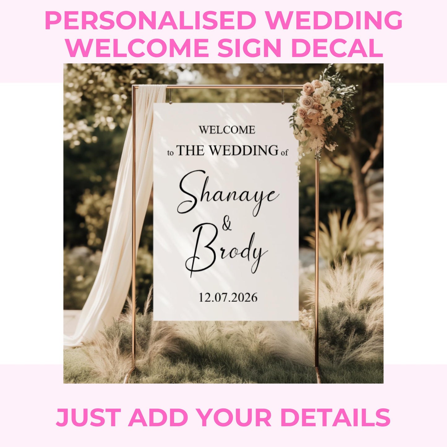 Wedding Welcome Sign Decal | Personalised Iron On Label | DIY Wedding Sign | Custom Names & Date Transfer | Heat Press Vinyl | Wedding Decor