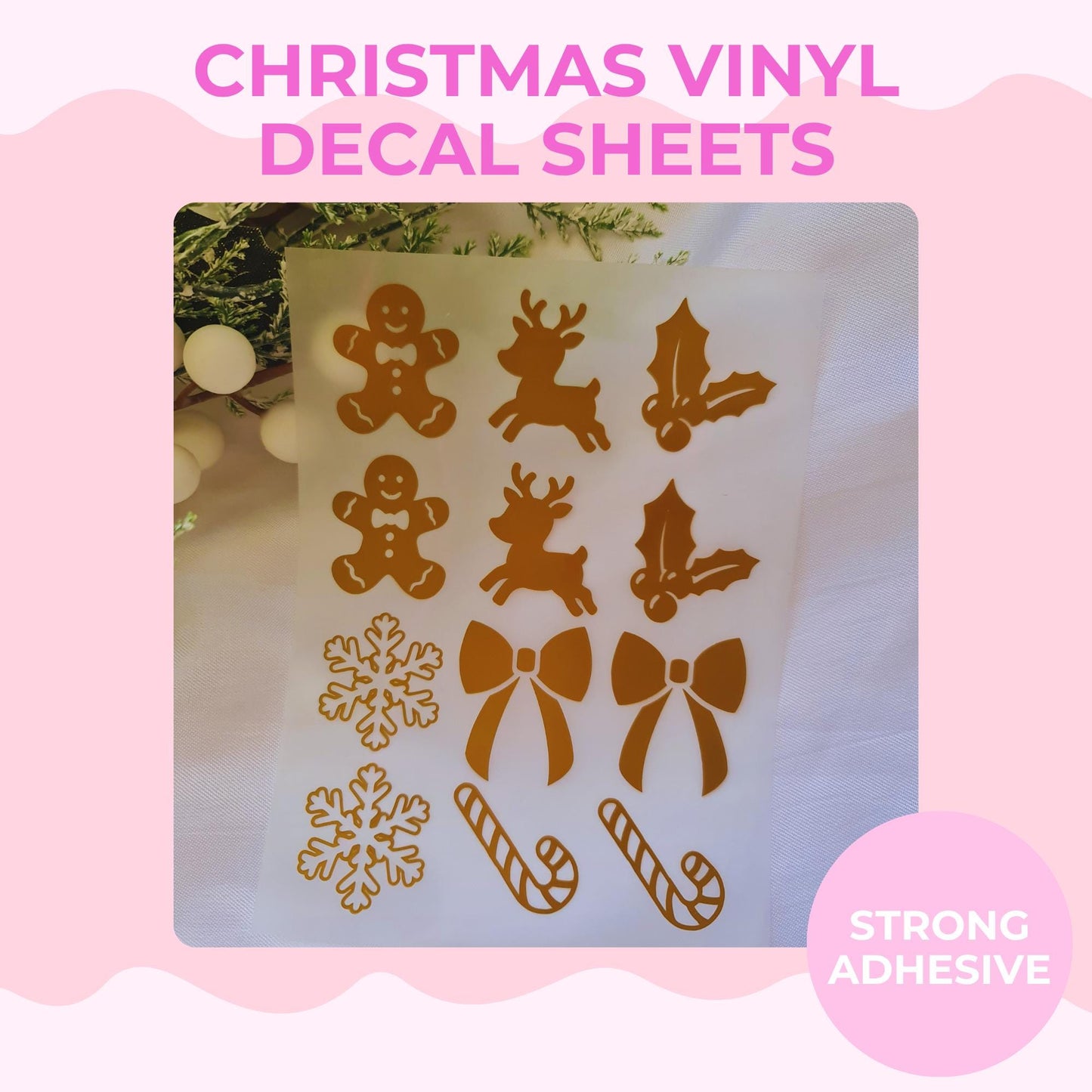 Christmas Vinyl Decal Sheet | Holiday Vinyl Stickers | Christmas Craft Decals | Santa, Reindeer & Snowflake Vinyl | DIY Christmas Decor
