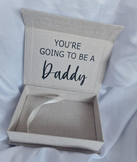Pregnancy Announcement Keepsake Box | You're Going to Be a Daddy Gift | Baby Reveal Box for Husband | Linen Photo Box | New Dad Gift