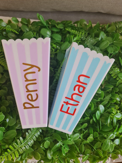 Personalised Popcorn Container  Classic Striped Popcorn Box, Custom Movie Night or Party Favour Snack Bucket