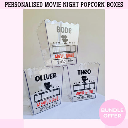 Personalised Movie Night Snack Box | Custom Popcorn Box | Sleepover Party Favour Box | Kids Birthday Party Popcorn Box | Family Movie Night