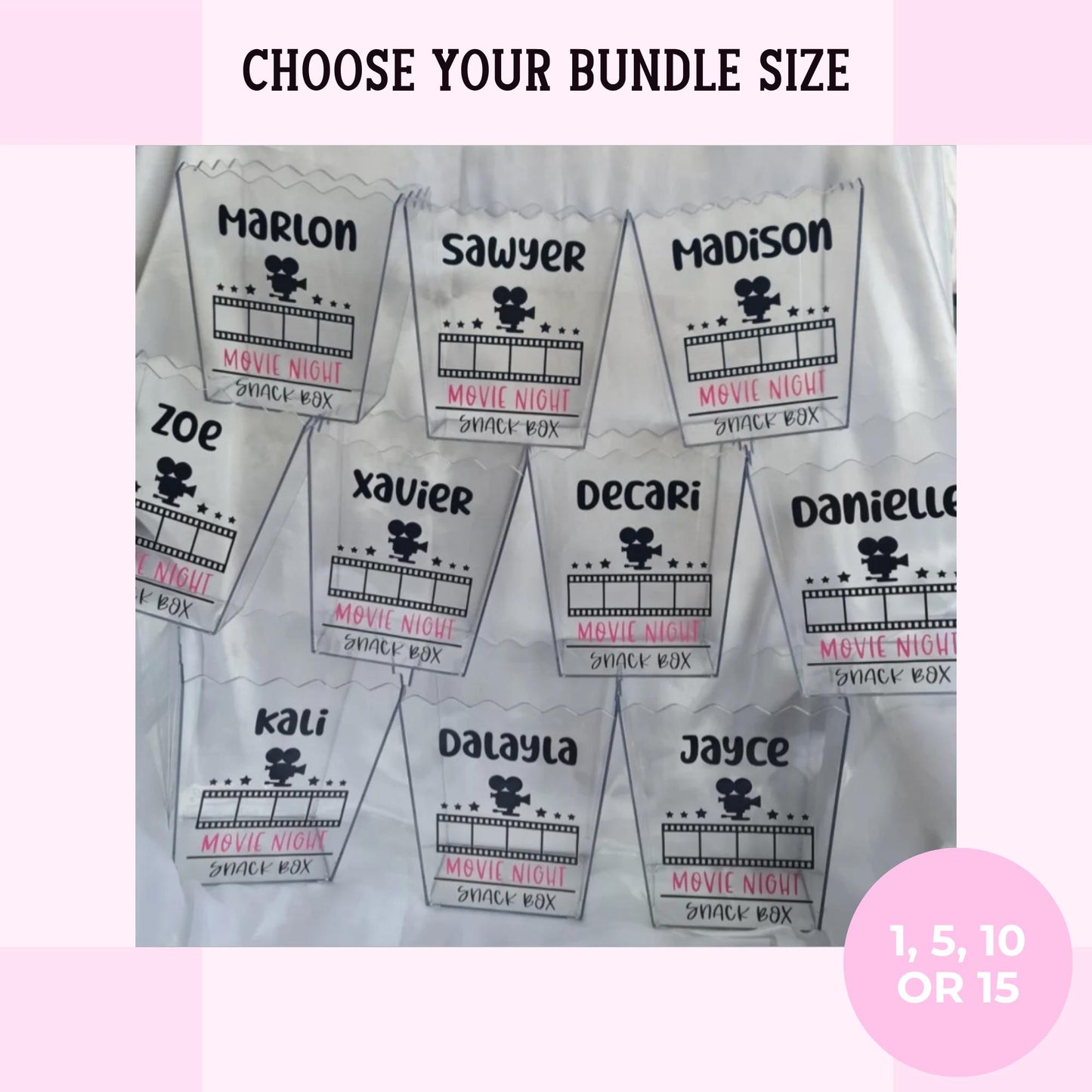 Personalised Movie Night Snack Box | Custom Popcorn Box | Sleepover Party Favour Box | Kids Birthday Party Popcorn Box | Family Movie Night