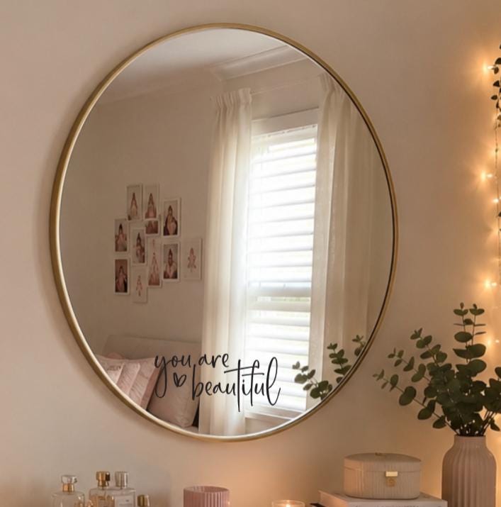 You Are Beautiful Mirror Decal | Self Love Mirror Sticker | Bedroom Mirror Vinyl Quote | Aesthetic Room Decor | Teen Girl Gift