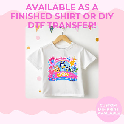 Personalised Kids Birthday Tee | Heeler Dog Inspired Outfit | Custom Name Birthday Shirt | Kids Party Outfit | Custom DTF Print For DIY