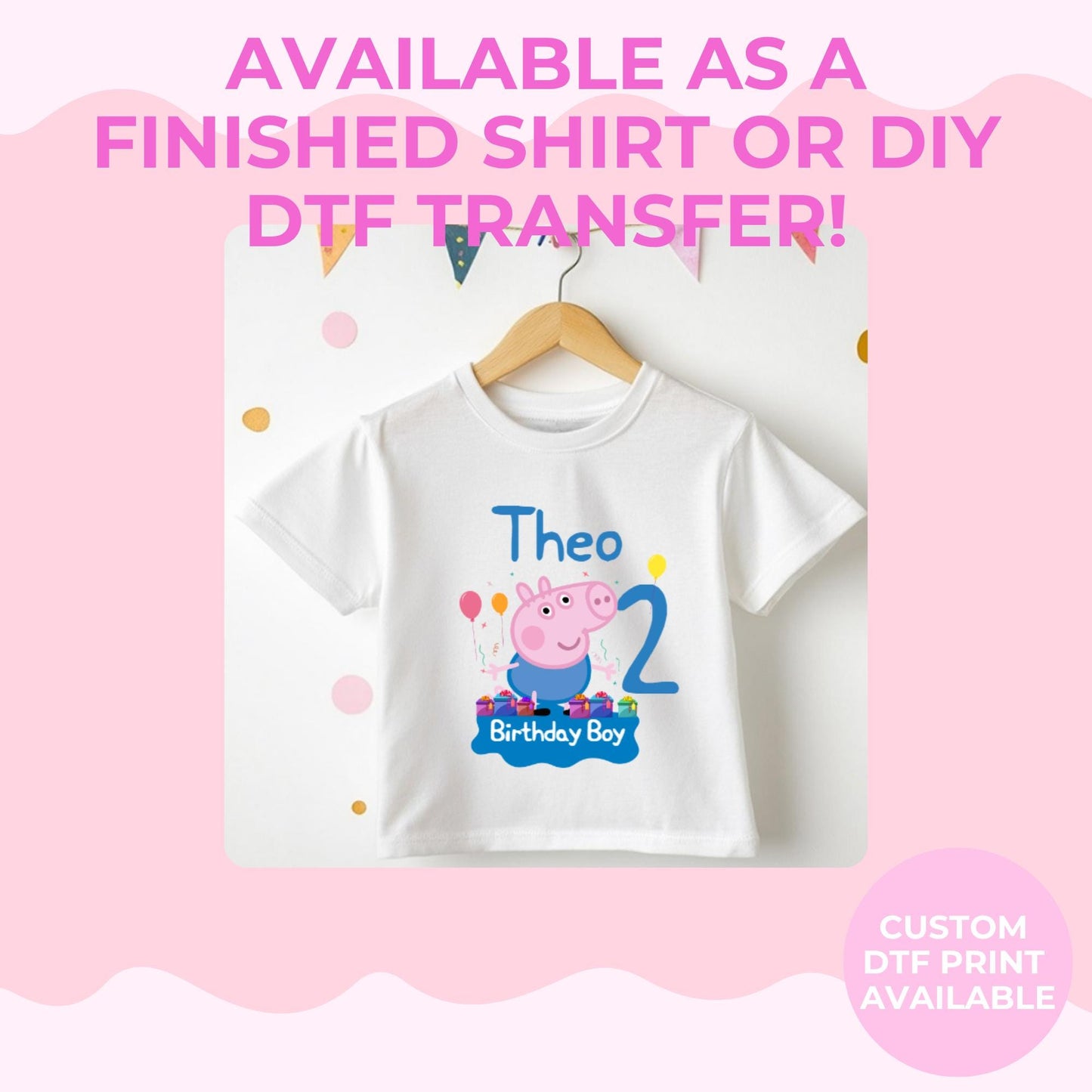Pink Pig Birthday Shirt | Personalised Kids Birthday Tee | Custom Name Birthday Shirt | Cute Cartoon Inspired Tee | Custom T-shirt DTF Print