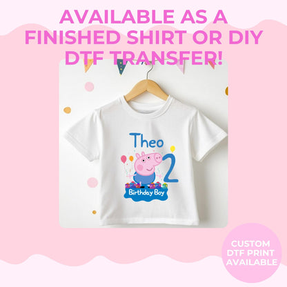 Pink Pig Birthday Shirt | Personalised Kids Birthday Tee | Custom Name Birthday Shirt | Cute Cartoon Inspired Tee | Custom T-shirt DTF Print