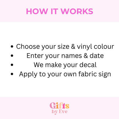 Wedding Welcome Sign Decal | Personalised Iron On Label | DIY Wedding Sign | Custom Names & Date Transfer | Heat Press Vinyl | Wedding Decor