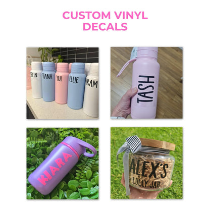 Custom Vinyl Name Decal | Personalised Sticker for Water Bottles, Laptops, Cars