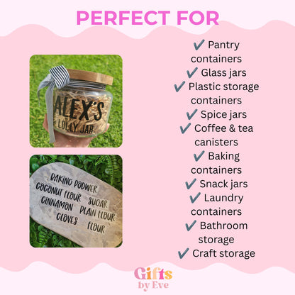 Custom Pantry Labels | Personalised Vinyl Pantry Decals | Kitchen Storage Labels | Spice Jar, Canister & Container Labels