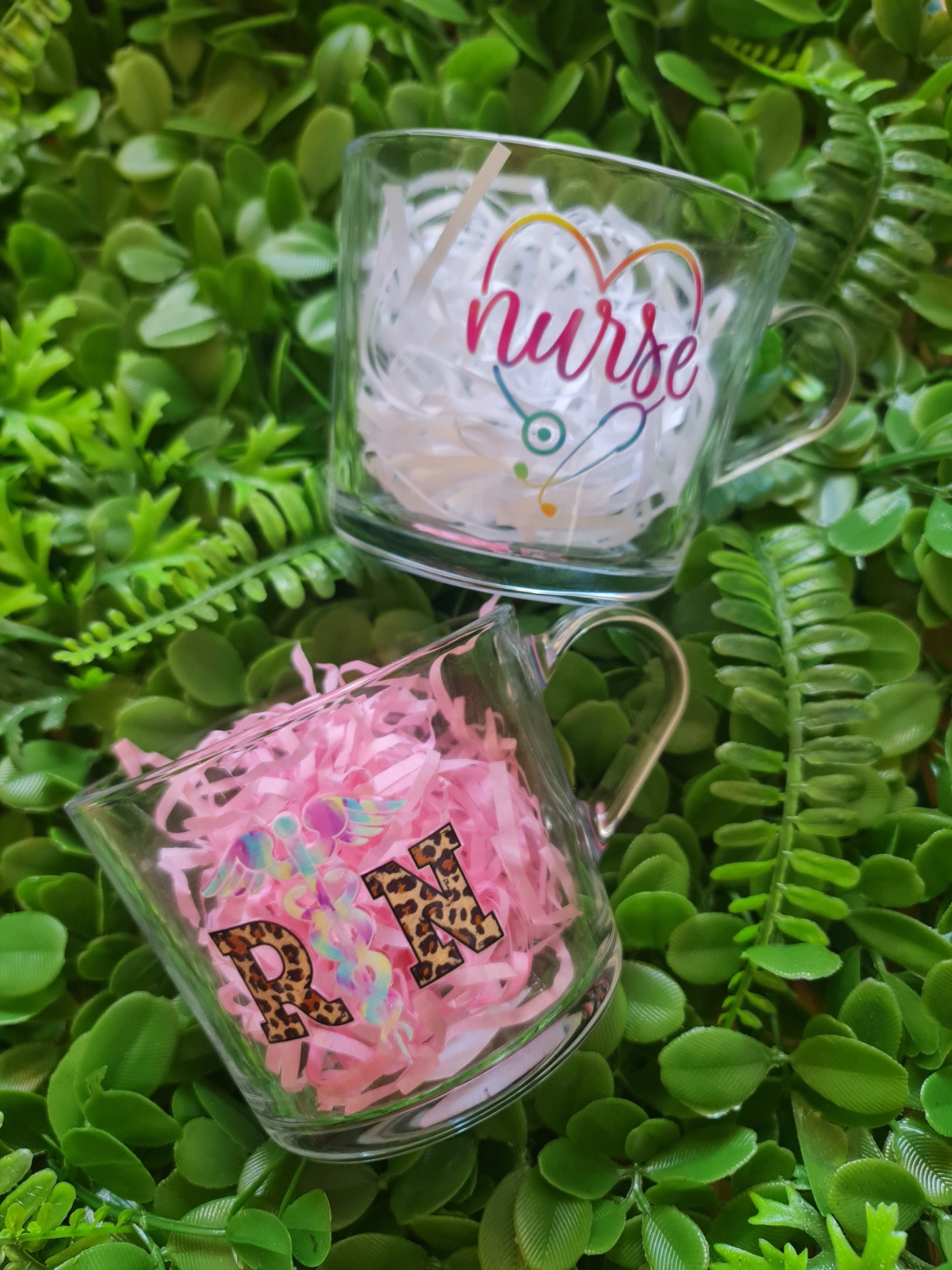 Two decorative jars with 'nurse' and 'NP' text on a green leafy background
